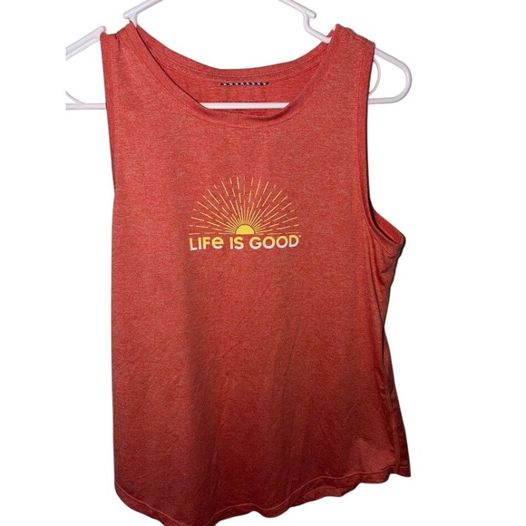Life Is Good Tops - Life is Good Womens Active Tank Top Coral Red Sun Graphic Size S